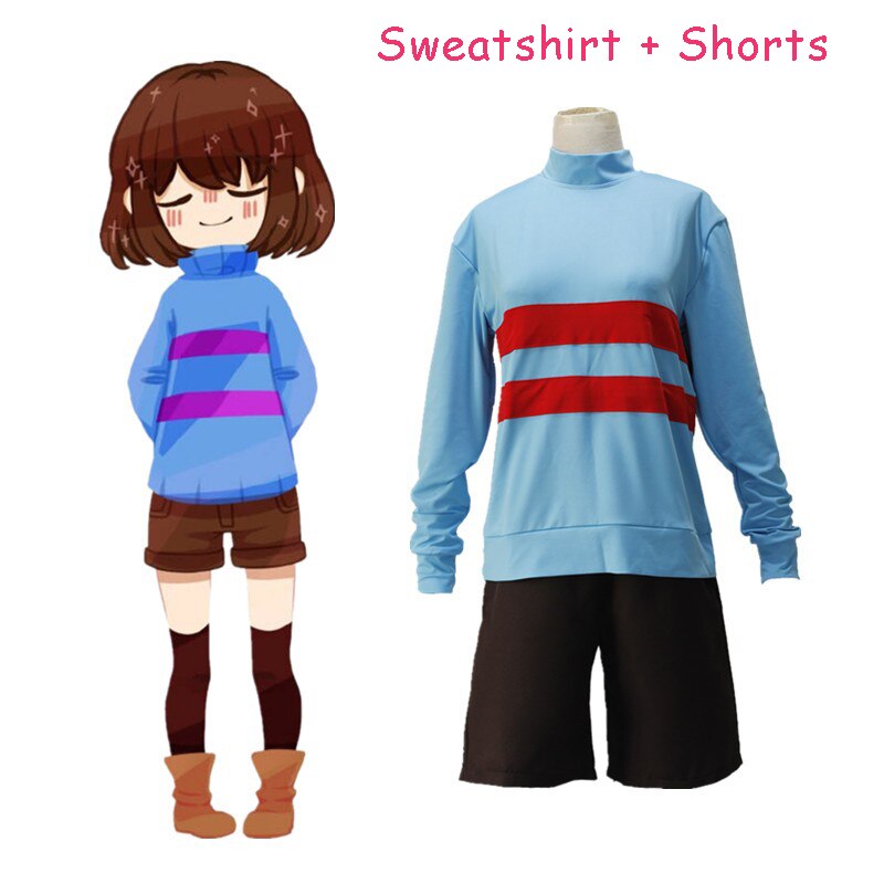 Anime Game Undertale Frisk Chara Cosplay Costume Andertail Sweatshirts High Collar Long Sleeve Clothing Shorts Knife Necklace alx