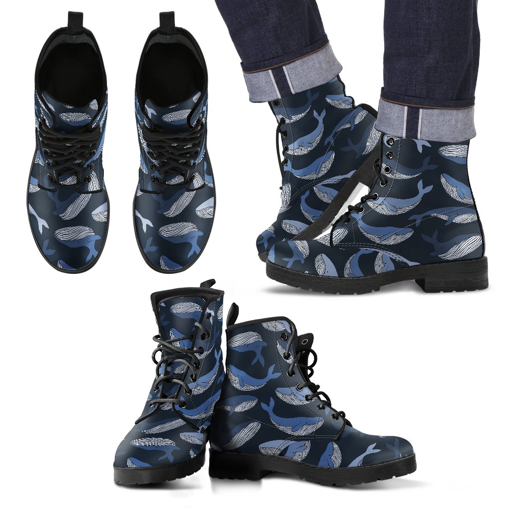 Humpback Whale Pattern Print Men Women Leather Boots Fashion Boots Custom Shoes