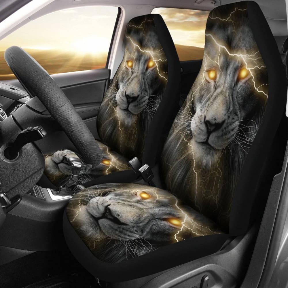 Thunder Lightning Powerful Yellow Eyes Lion Car Seat Covers 212702