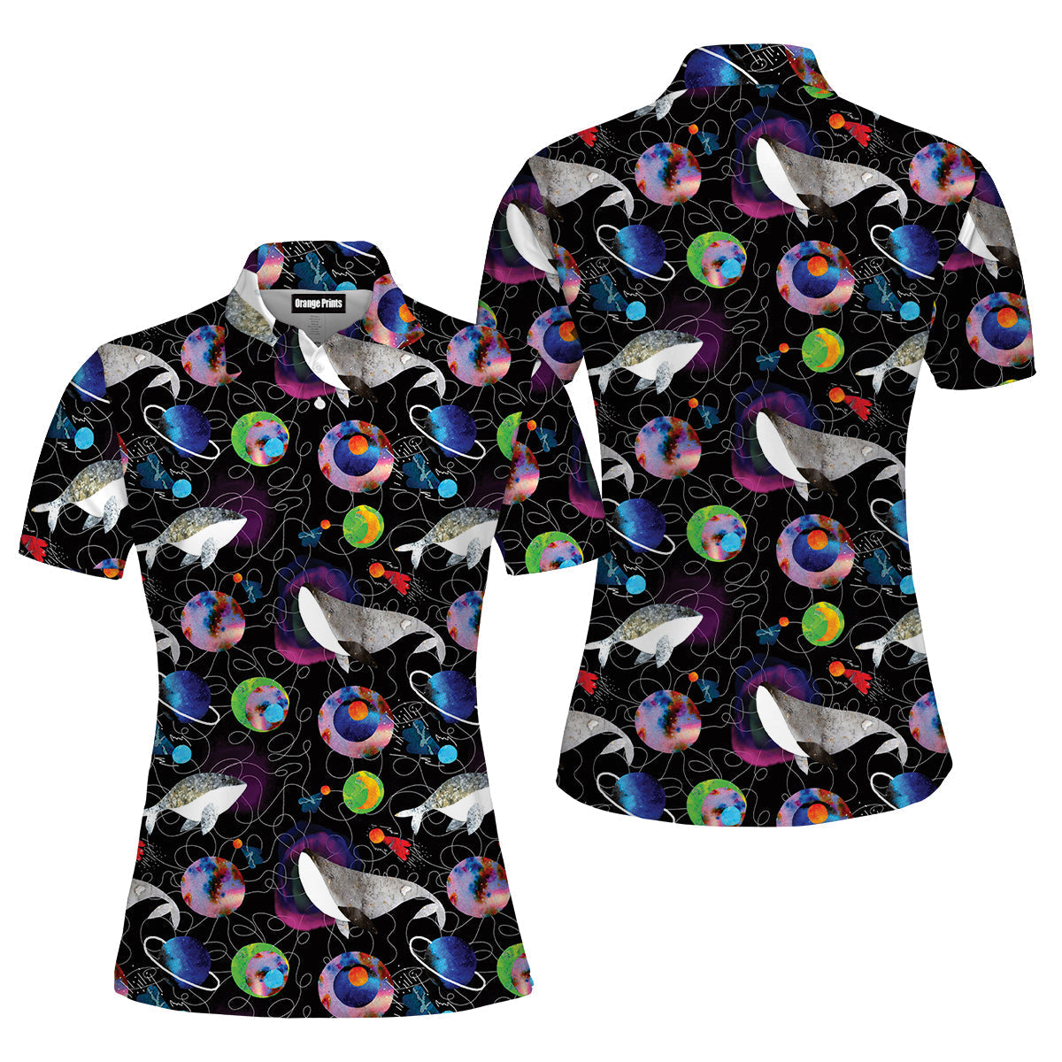 Whales Planets Stars Colorful Polo Shirt | For Women | Po5732