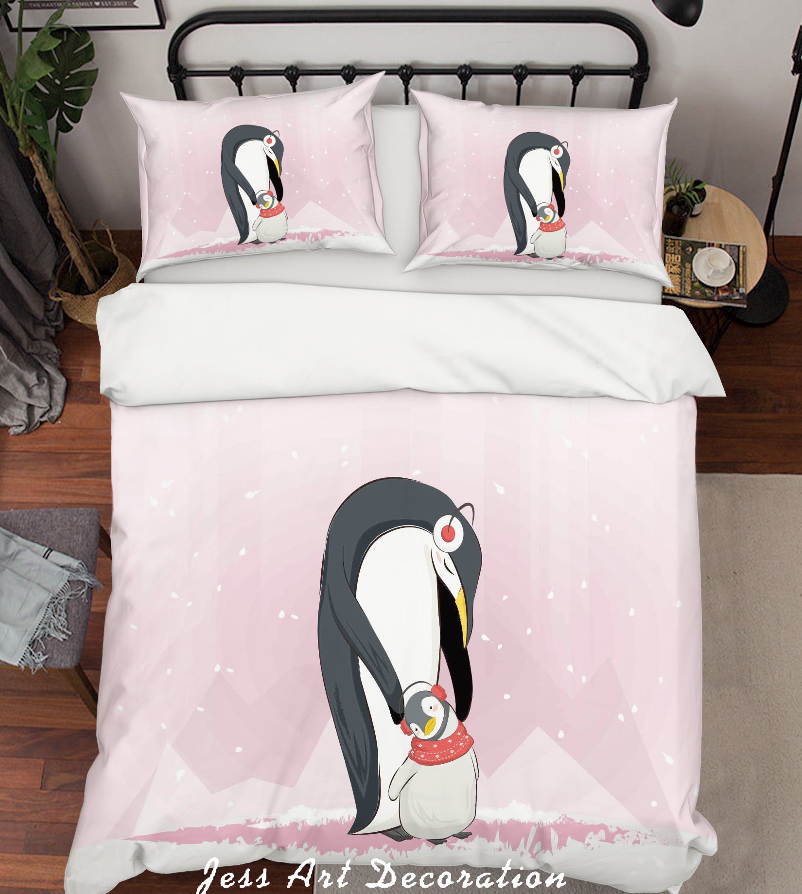 3D Pink Penguin Quilt Cover Set Bedding Set Duvet Cover Pillowcases Sf67