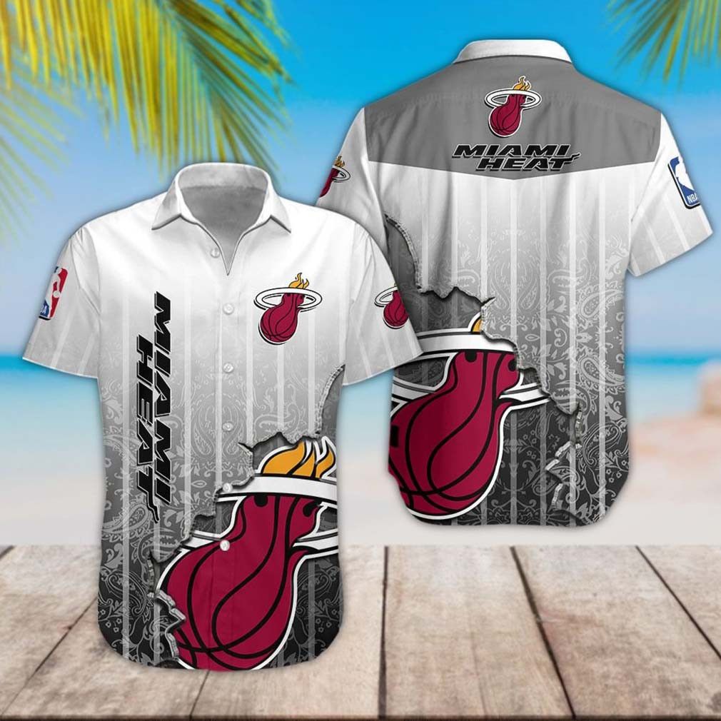 NBA Miami Heat Gray White Scratch Hawaiian Shirt