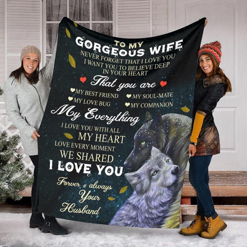 To My Geogorous Wife Blanket, My Everything I Love You With All My Heart, Love Your Husband, Gift For Wife  Family Home Decor Bedding Couch Sofa Soft And Comfy Cozy