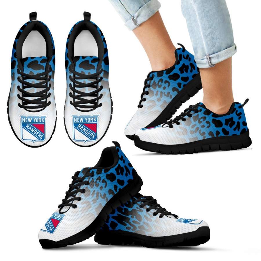 Custom Printed New York Rangers Sneakers Leopard Pattern Awesome