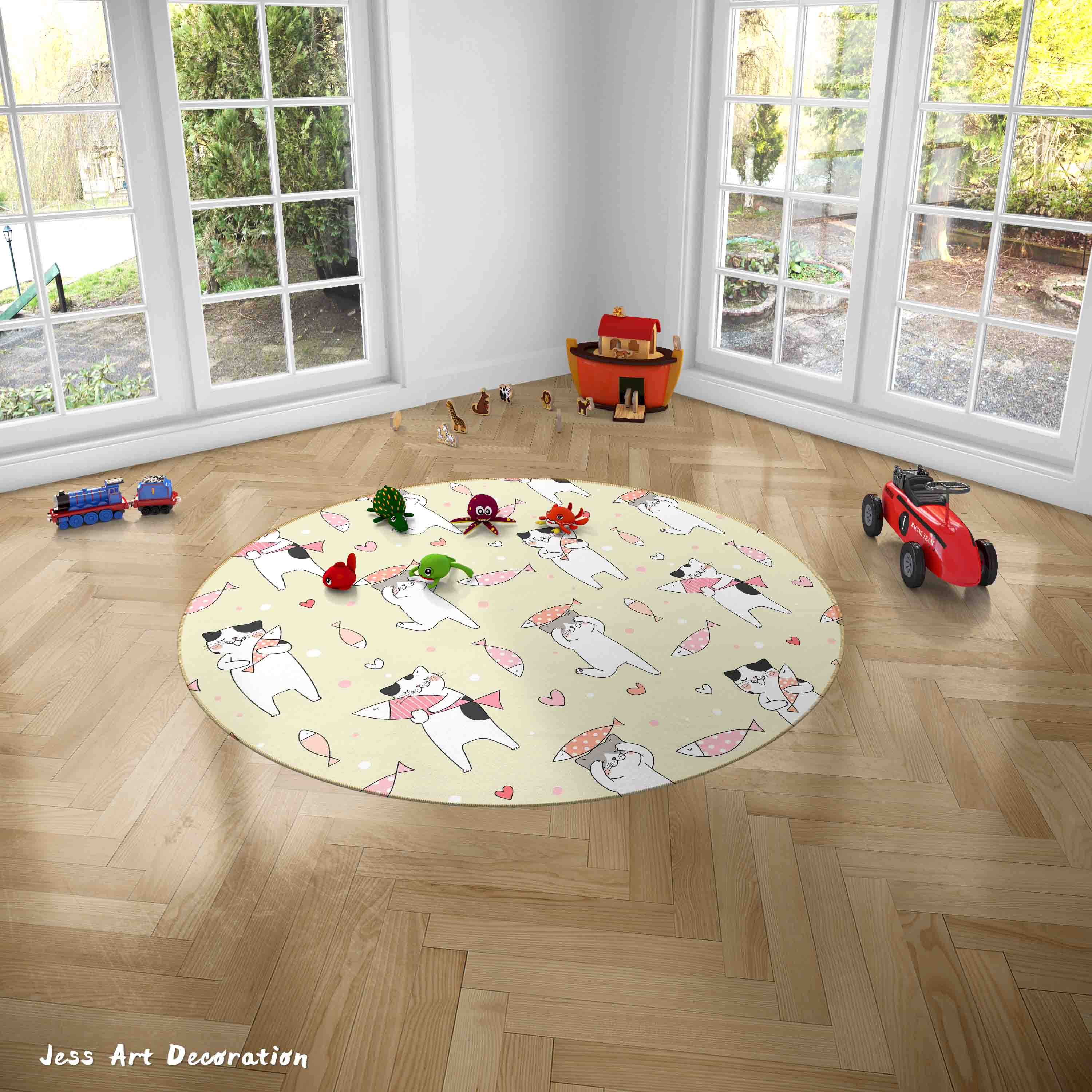 3D Cartoon Animal Cat Fish Kids Non-Slip Round Rug Mat 110