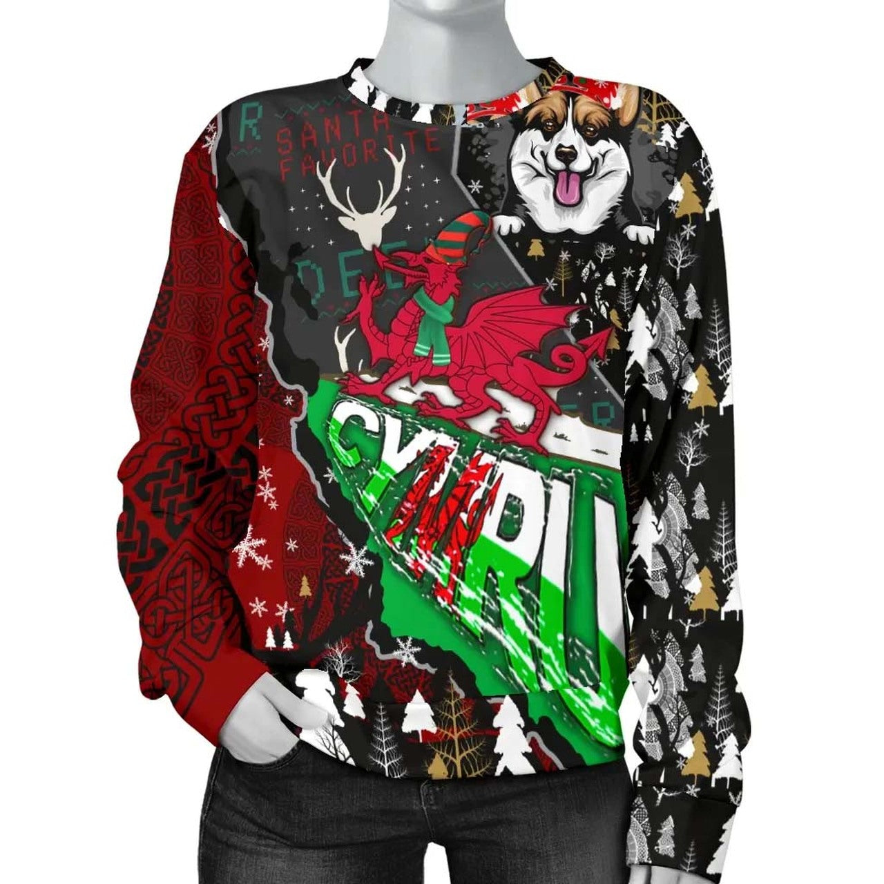 Celtic Style Merry Christmas Ugly Sweater – Drunk Santa And Deer