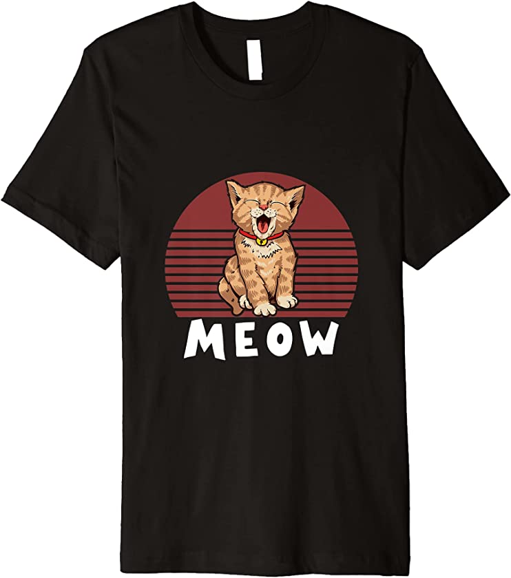 Vintage Meow Retro Cat Feline Kitty Cat Lover Kitten Cat Premium T-Shirt