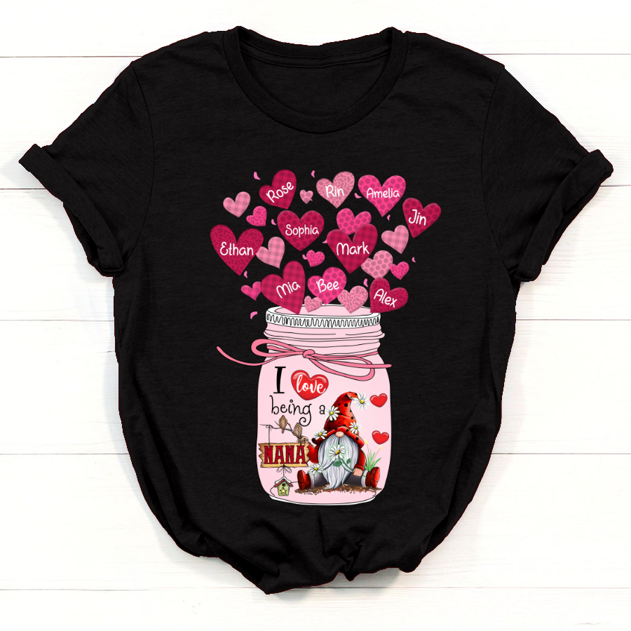 Personalized I Love Being Nana Gnome Hearts Shirt