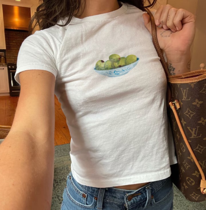 Olive Bowl Painted Retro 90s Tee Shirt Outfit