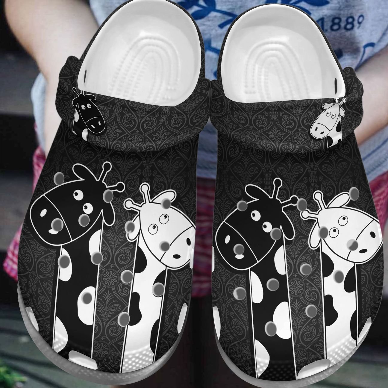 Giraffe Personalized Clog, Custom Name, Text, Color, Number Fashion Style For Women, Men, Kid, Print 3D Black & White