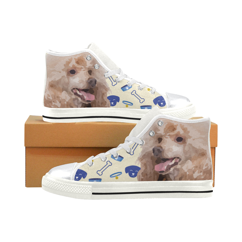 Poodle Dog White High Top Canvas Shoes for Kid