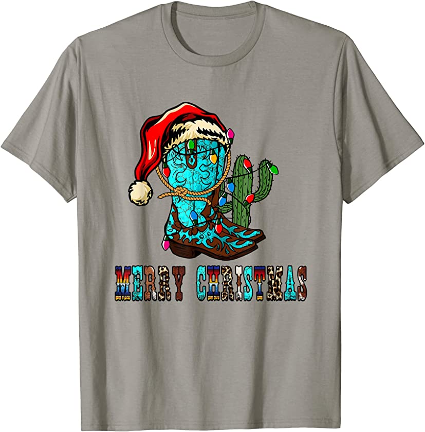 x3BG Merry Xmas Christmas Leopard Turquoise Western Pajama T-Shirt