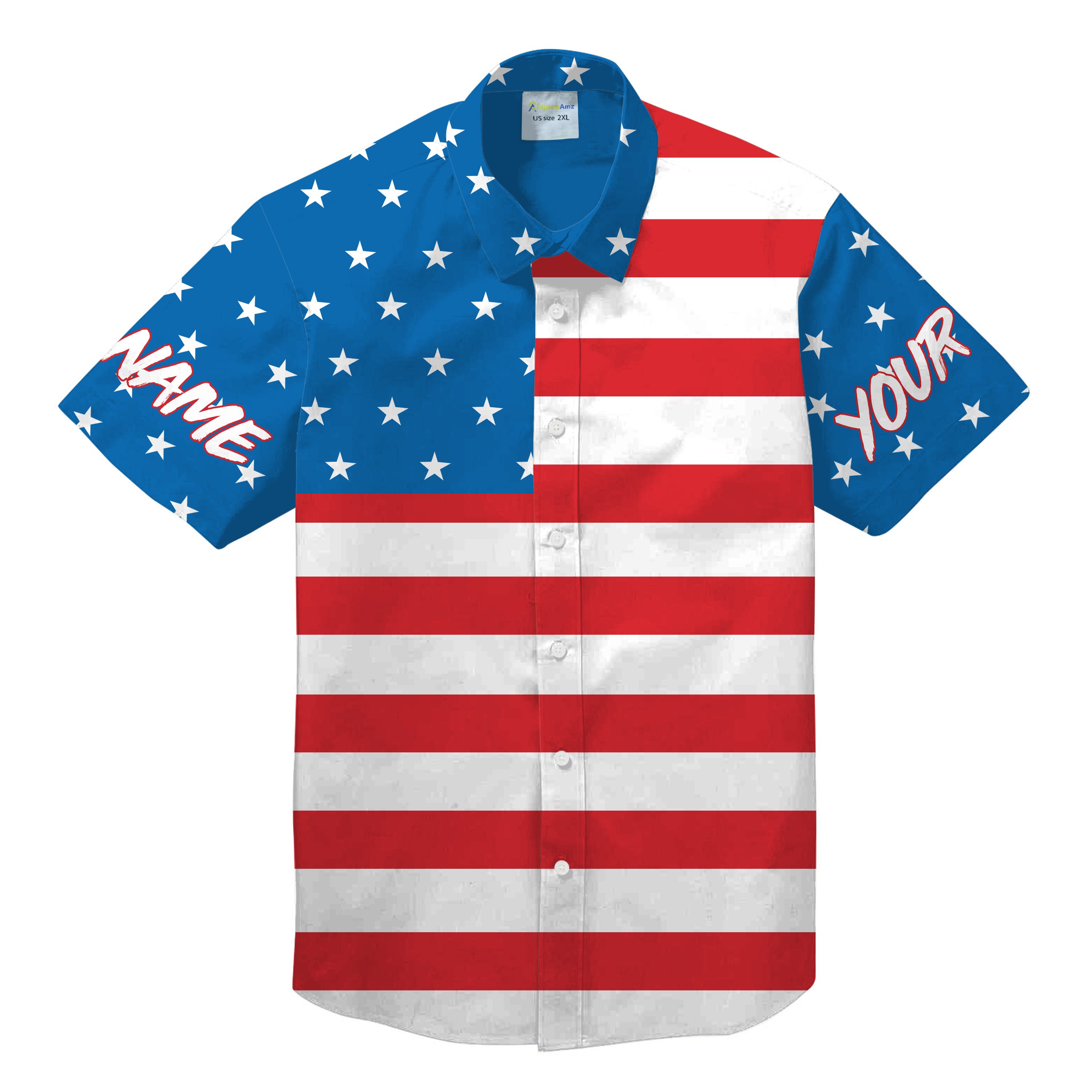 Personalized American Flag Button Down Shirts – Patriotic USA Red White ...