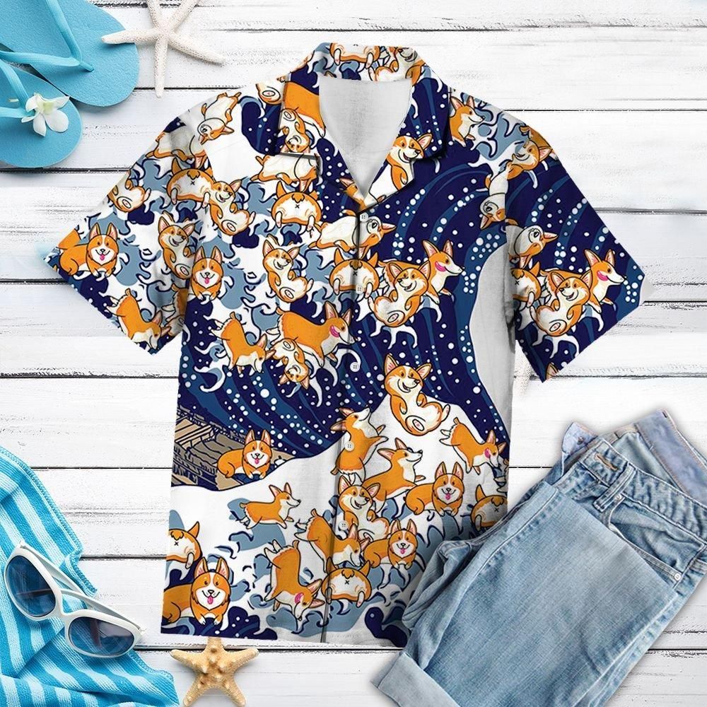 Felobo Hawaiian Shirt Corgi Waves New 2021 Ha65291