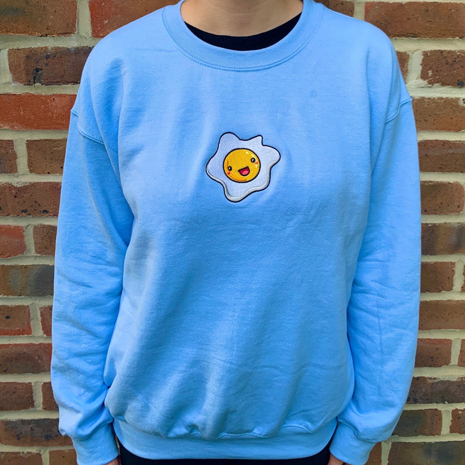 Cute Fried Egg Embroidered Halloween Sweatshirt 2D Crewneck Sweatshirt All Over Print Sweatshirt For Women Sweatshirt For Men Sws3316