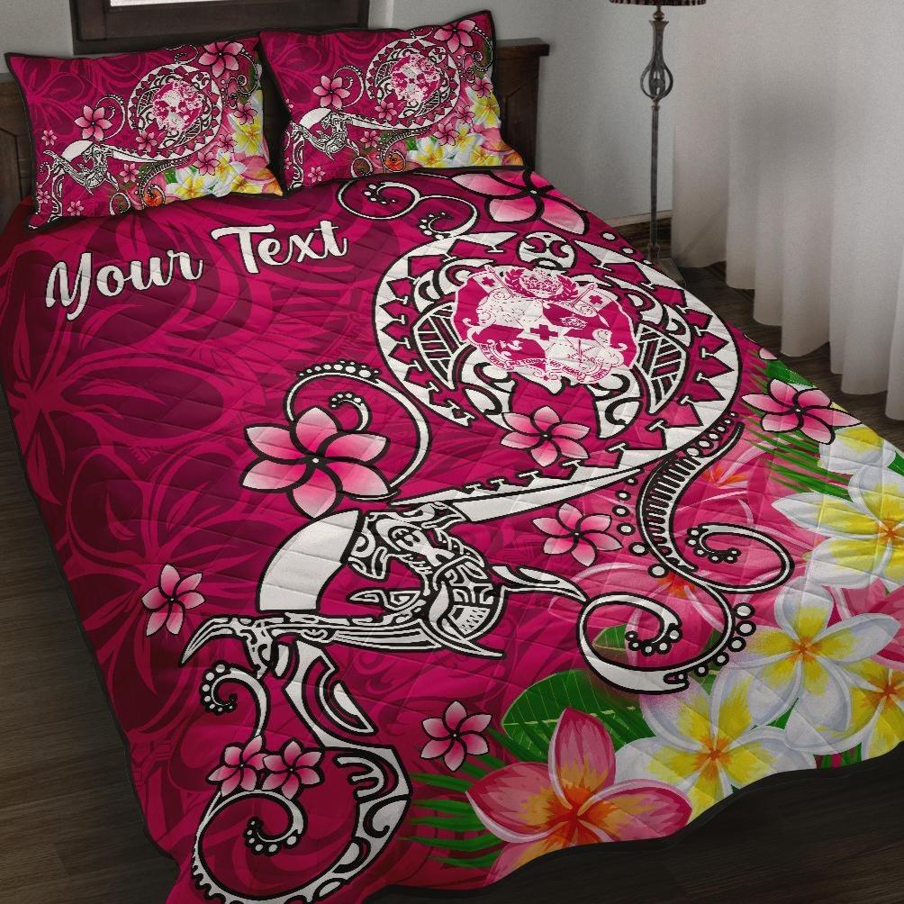 Tonga Custom Personalised Quilt Bed Set – Turtle Plumeria (Pink) – BN18