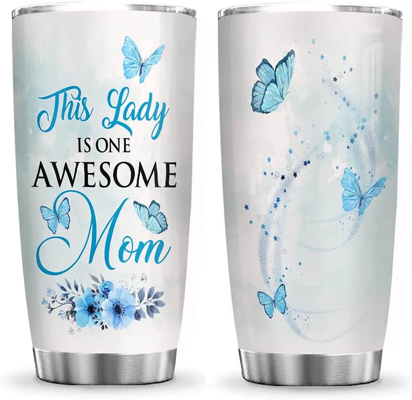 20Oz Butterfly Inspiration, This Lady Is One Awesome Mom Tumbler, Double Wall Vacuum Thermos Insulated Travel Coffee Mug