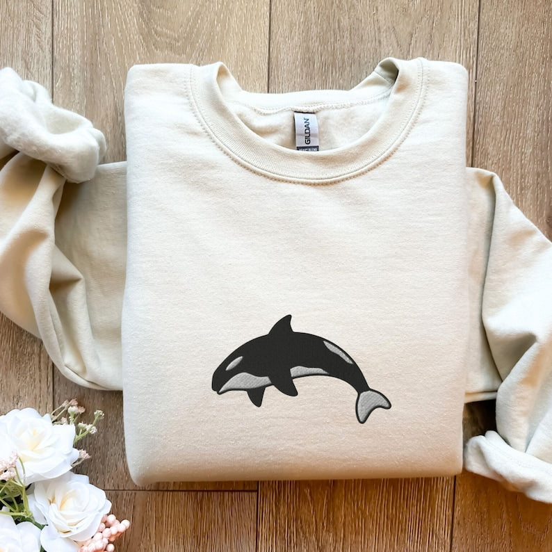 Killer Whale Embroidered Sweatshirt 2D Crewneck Sweatshirt All Over Print Sweatshirt For Women Sweatshirt For Men Sws3143