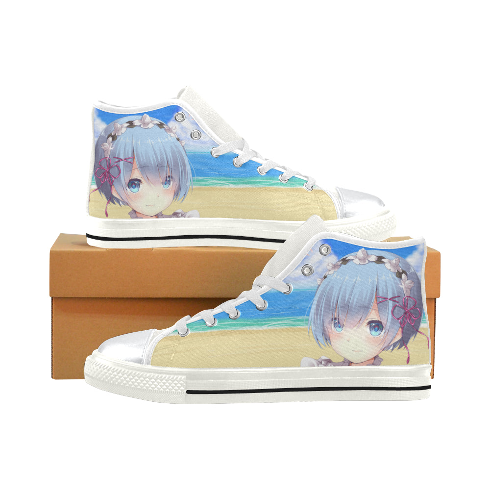 Rem Waifu White High Top Canvas Shoes for Kid