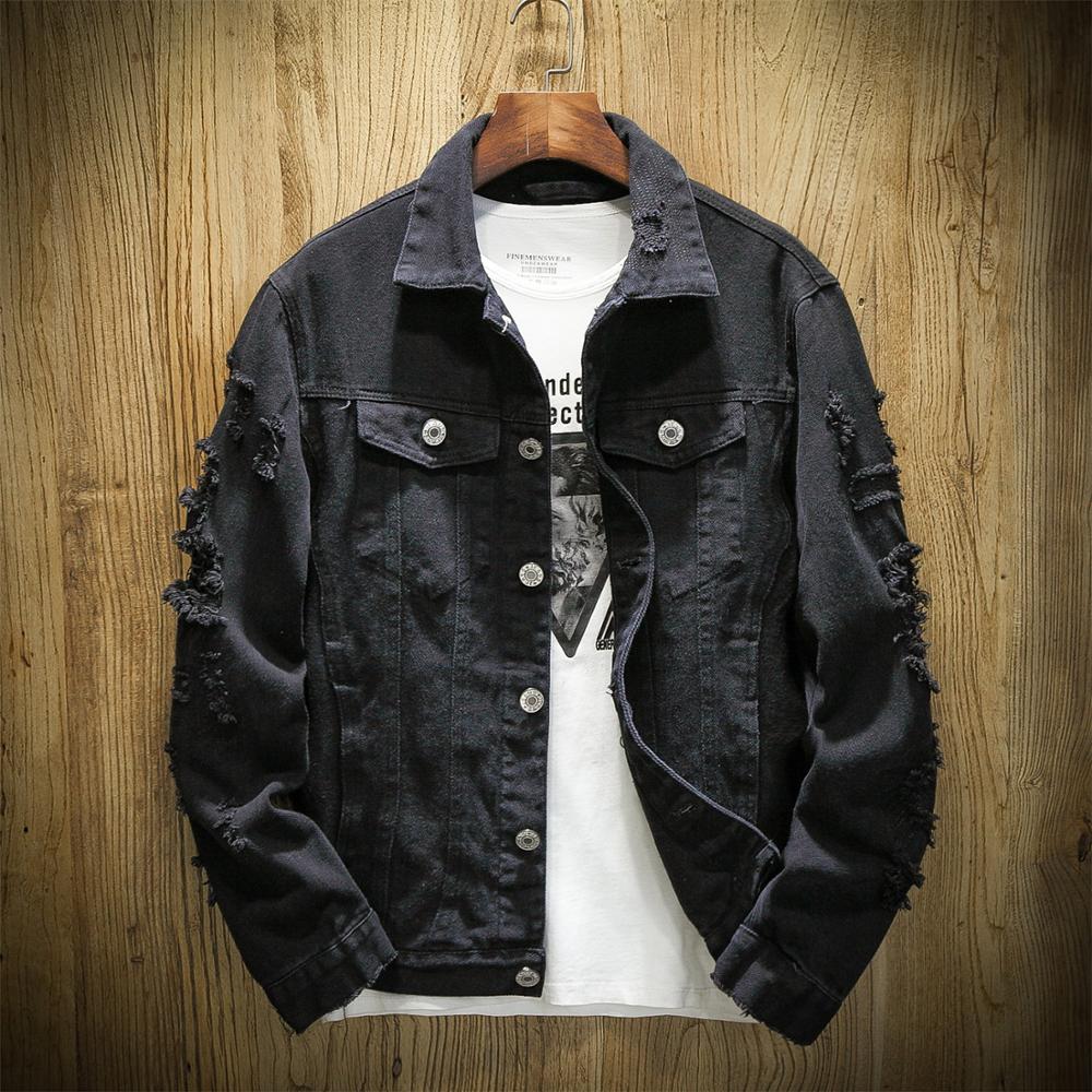 Autumn Hole Denim Jacket Men Ripped Cowboy Jackets Coat Male Slim Fit Solid Casual Coats Cotton Plus Size Hip Hop Jeans Jacket alx