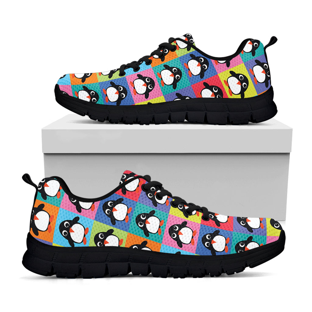 Cute Colorful Penguin Pattern Print Black Sneakers