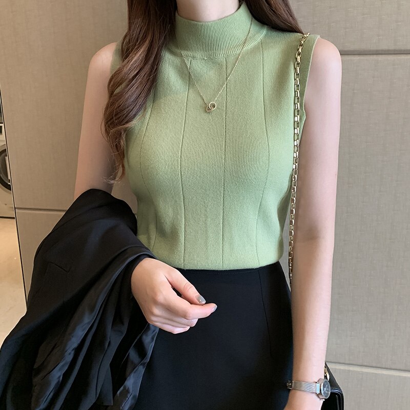 Korean Fashion Ladies Tops Spring New Summer Women Tops Casual Clothes Sleeveless Solid Women Blouse Knit Elastic Blusas 8623 50 alx