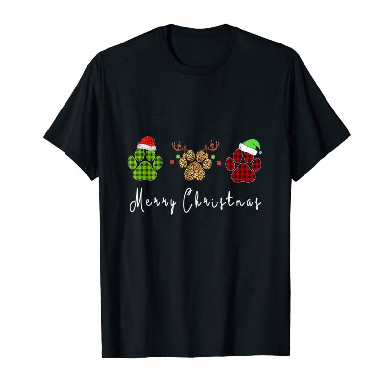 Buffalo Leopard Plaid Christmas Paw Dog With Santa Hat T-shirt