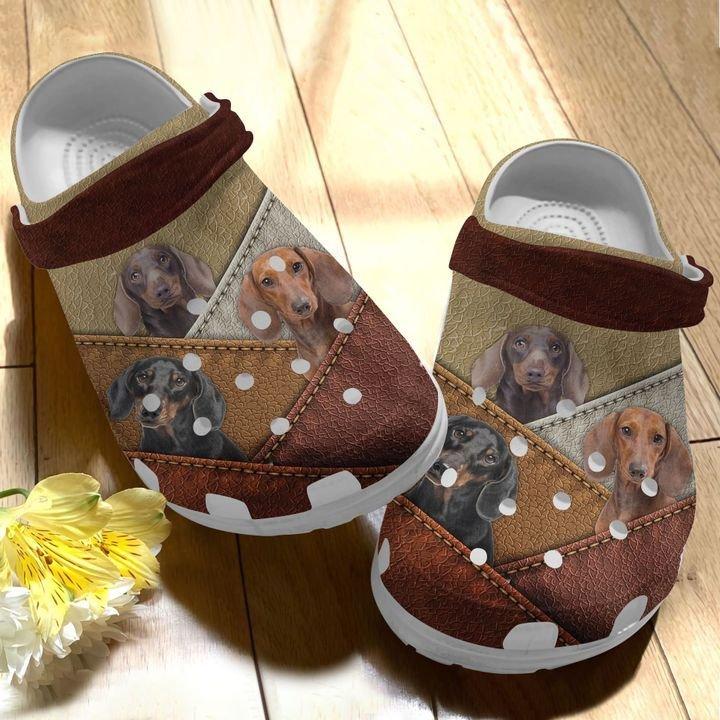 Dachshund Personalize Clog, Custom Name, Text, Fashion Style For Women, Men, Kid, Print 3D Whitesole Dachshund Leather Pattern