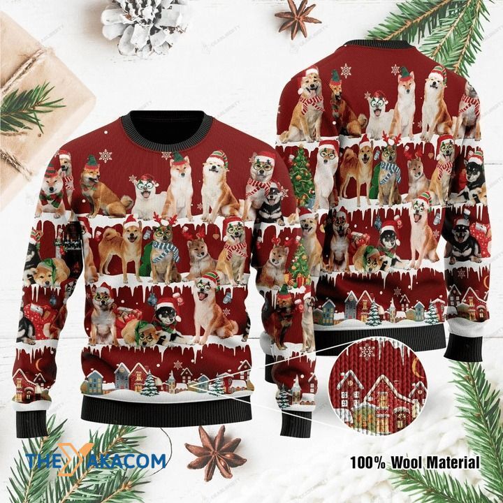 Christmas Pattern With Shiba Emotion Gift For Christmas Ugly Christmas Sweater