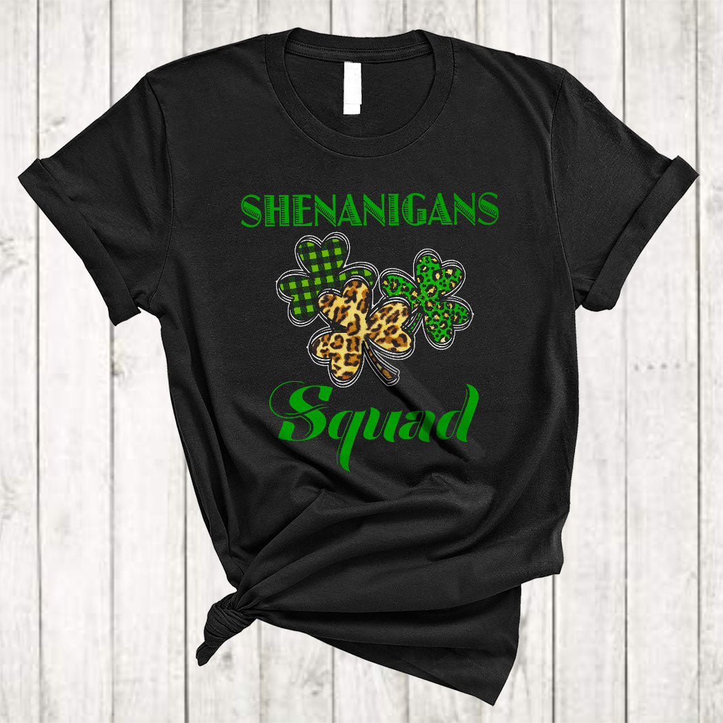 Shenanigans Squad Funny Cool St. Patrick’S Day Shamrock Plaid Leopard Matching Group Gifts T-Shirt