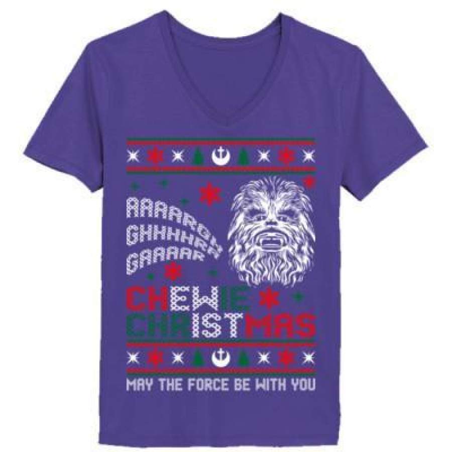 AGR Chewie Ugly Christmas Sweater May The Force Be With You – Ladies’ V-Neck T-Shirt