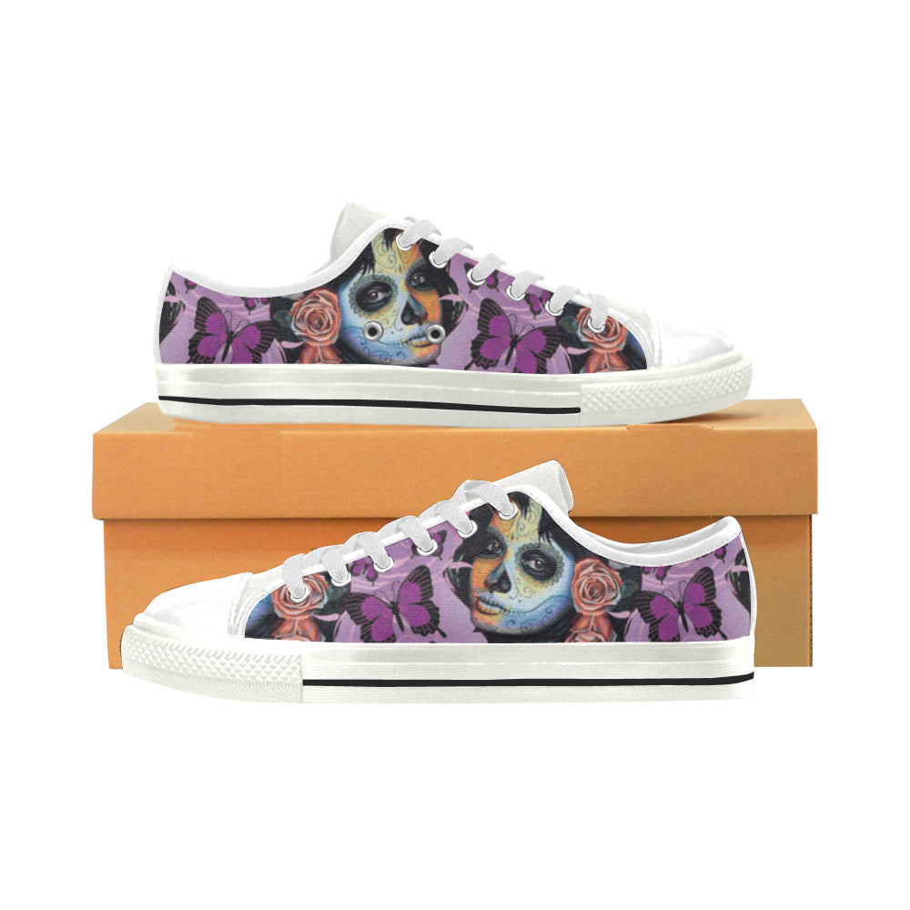 Sugar Skull Candy V1 White Men’s Classic Canvas Shoes