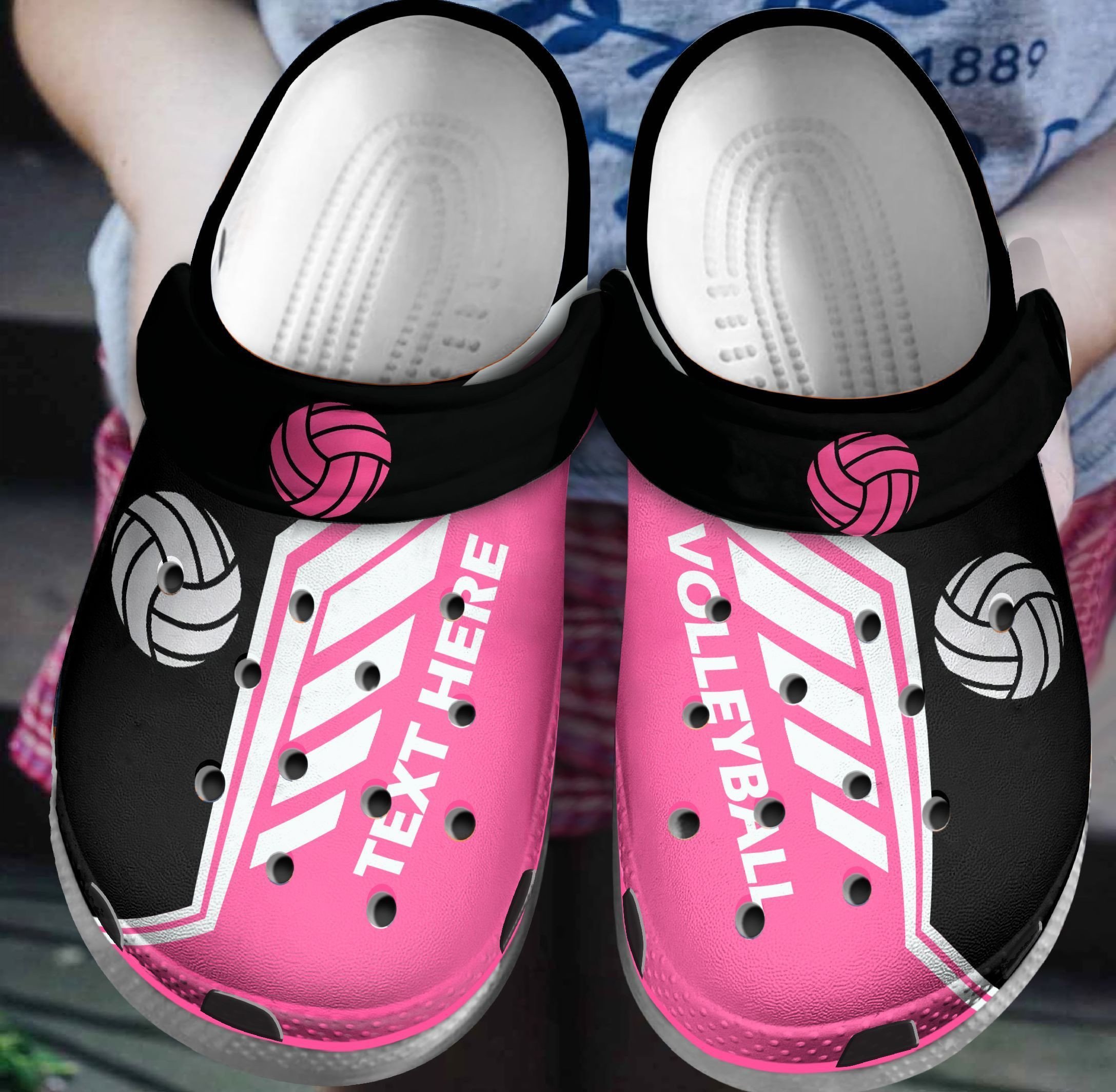 Volleyball Black & Pink Clog Shoes#Hd