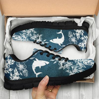 Shark Flower Blue Pattern Sneakers Shoes