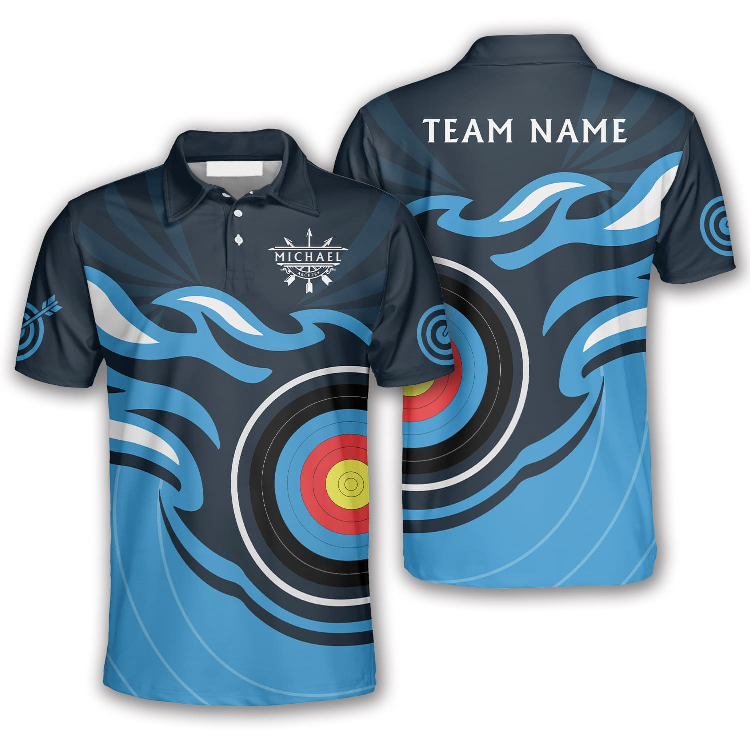 Archery Target Blue Flame Custom Archery Polo Shirts For Men, Perfect Gift For Archery