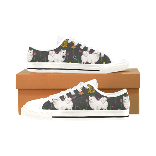 American Eskimo Dog Flower White Men’s Classic Canvas Shoes/Large Size