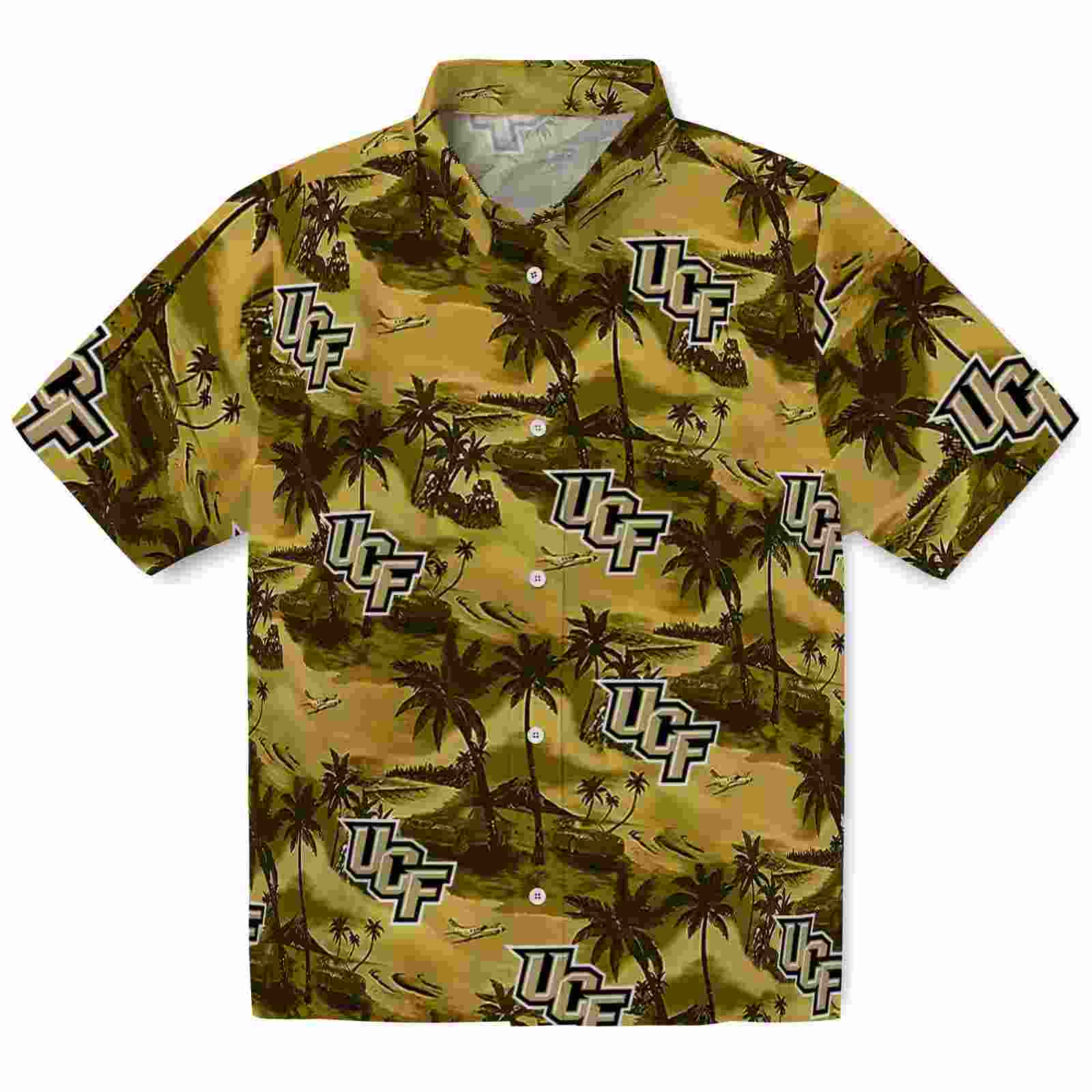 Ucf Knights Coastal Palms Gold Hawaiian Shirt