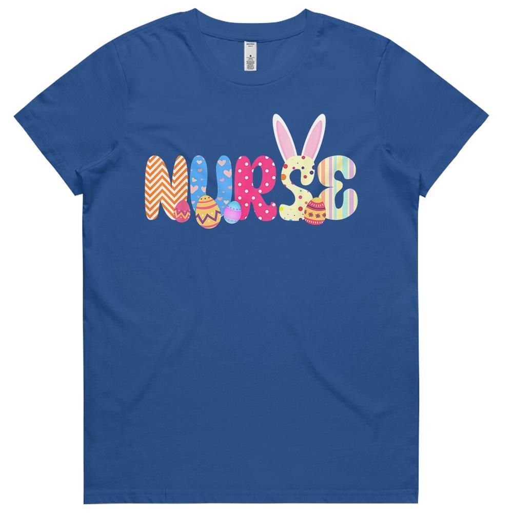 Bunny Nurse Funny Egg Easter Day Floral Womens Tshirts