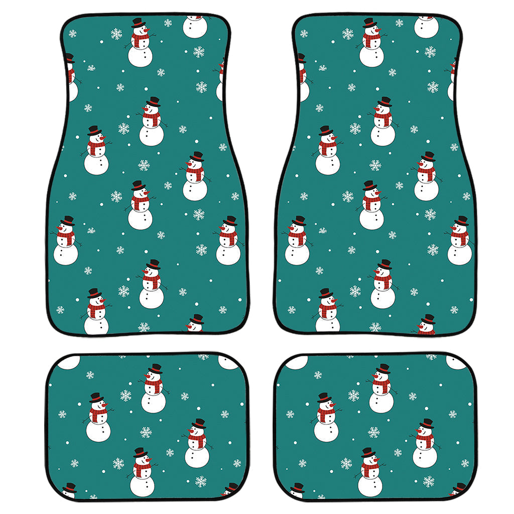 Teal Snowman Pattern Print Front And Back Car Floor Mats, Front Car Mat