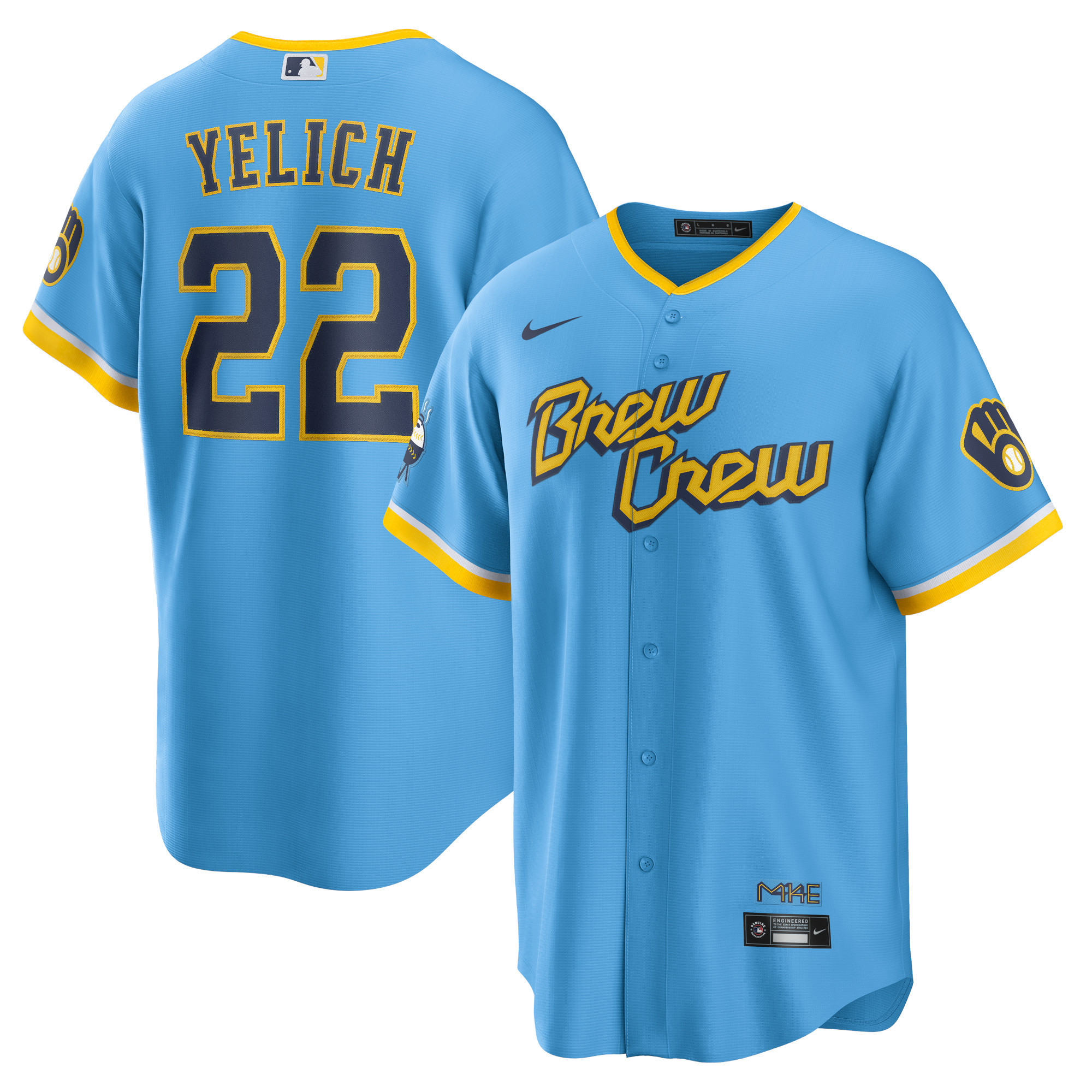 Christian Yelich Milwaukee Brewers 2022 City Connect Replica Player Jersey – Powder Blue MLB