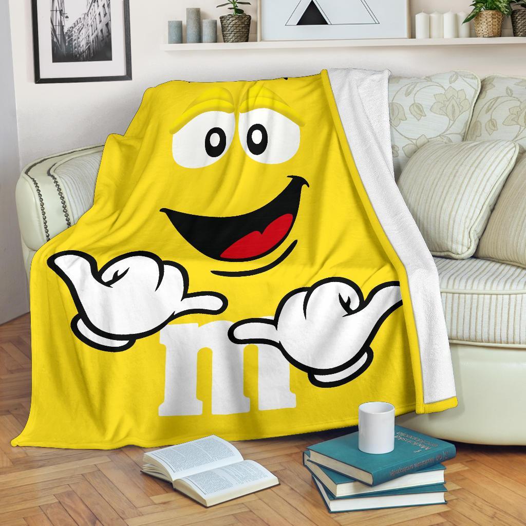 Yellow M&M Fleece Blanket Custom Bed Home Decoration