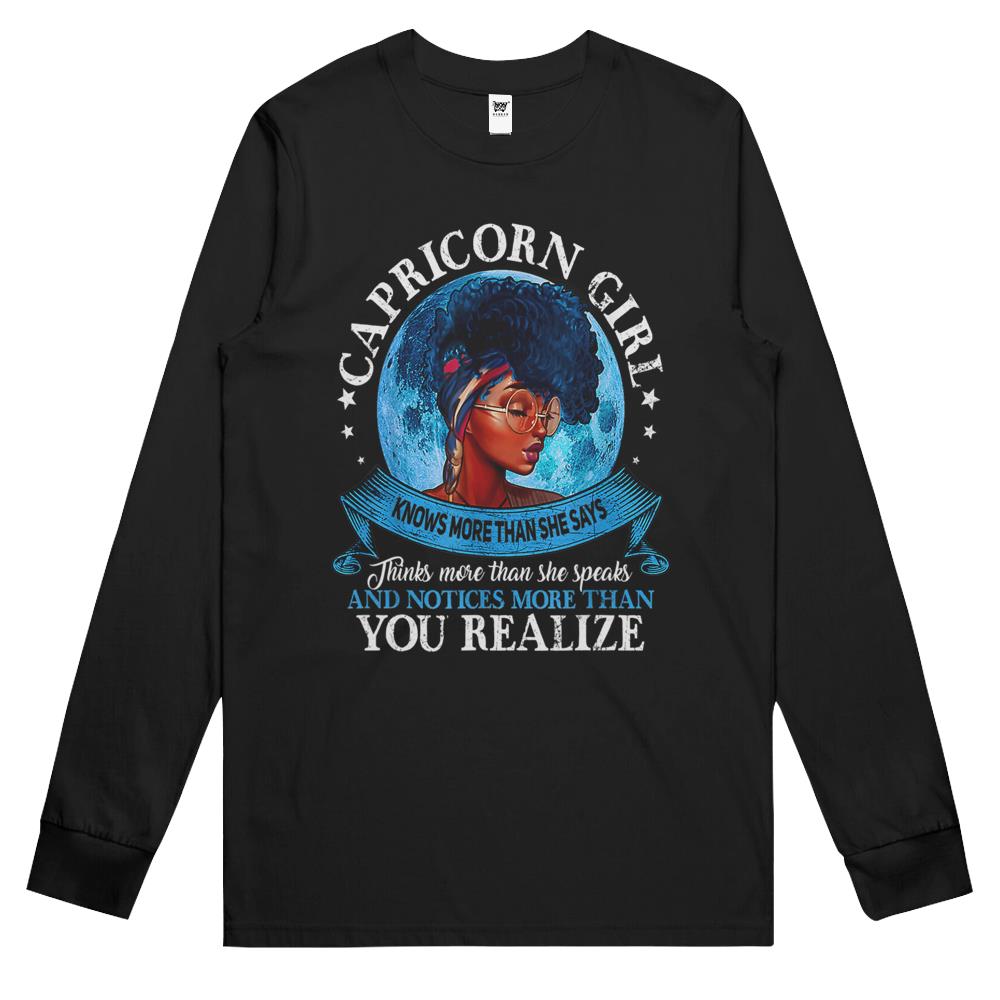 Capricorn Girls Black Queen Best January Birthday Party Long Sleeve T Shirts