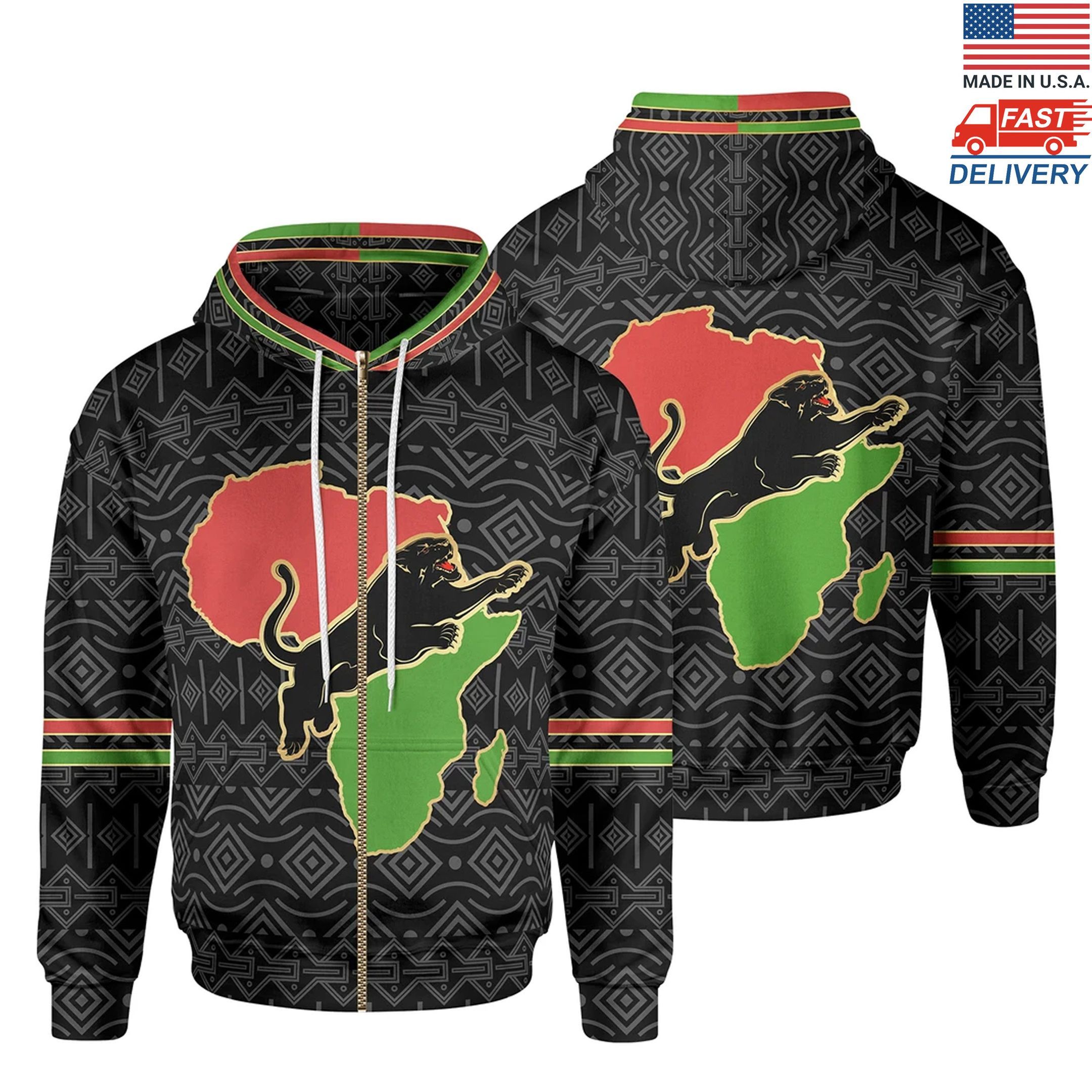 Unisex African Africa Pa Er Map 3D Zip Hoodie All Over Print