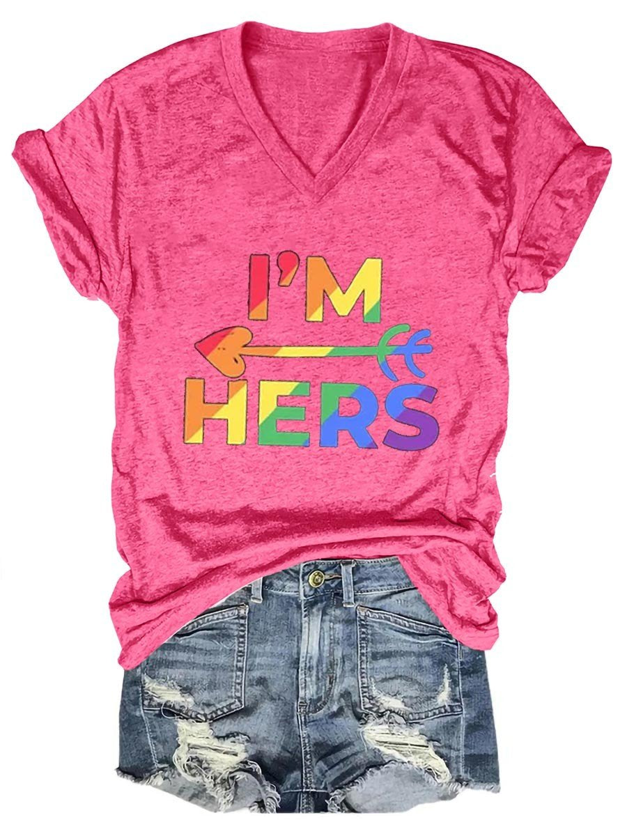 Woen’S Lgbt Couple I’M Hers V-Neck T-Shirt