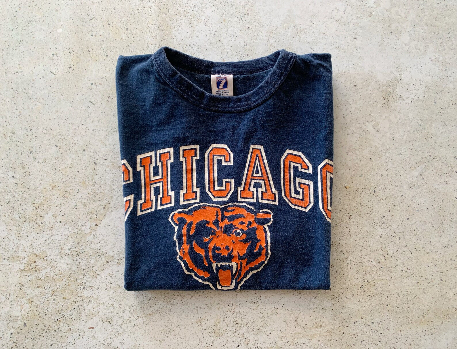 Vintage T Shirt  Chicago Bears 80S Football Sports Shirt Top Pullover Blue Orange  Ml