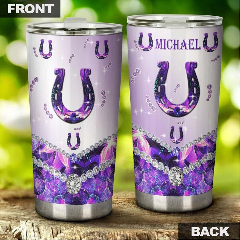 Horseshoe Purple Flower Pattern Jewelry Style Personalized Tumbler-Gift For Horse Lover Horse Rider-Gift For Her Gift For Him