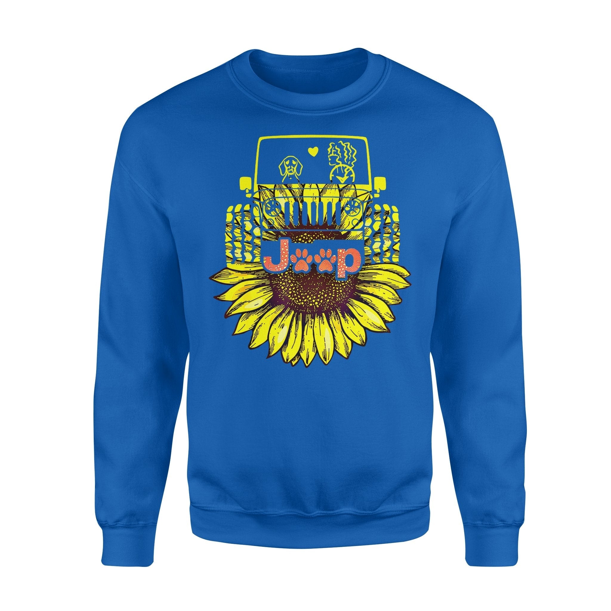 Dog Gift Idea Jeep Girl With Dog Sunflower Lover T-Shirt – Standard Fleece Sweatshirt Lt11