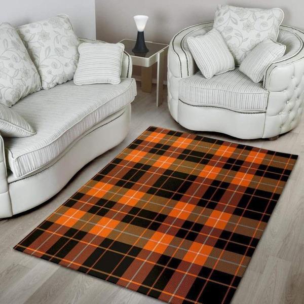 Orange Plaid Tartan Area Rug