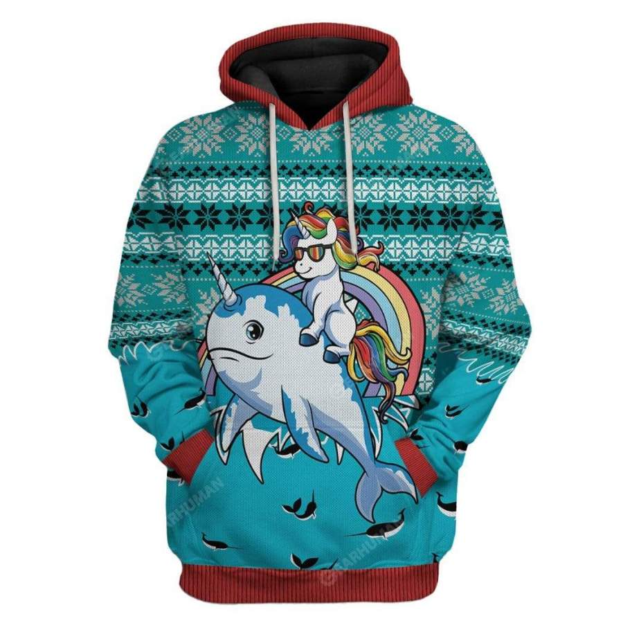 Ugly Unicorn Riding Narwhal Christmas Custom Tshirt Hoodies Apparel