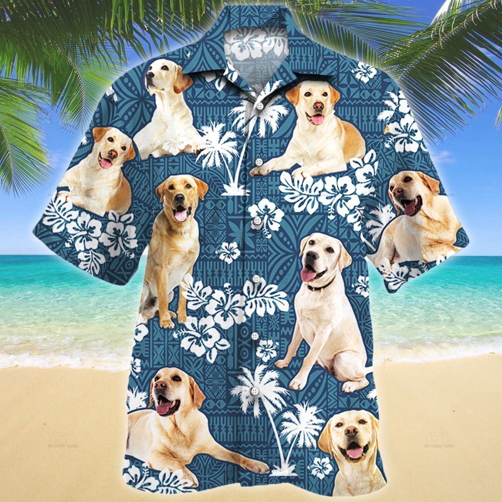 Labrador Retriever Dog Lovers Blue Tribal Pattern Hawaiian Shirt Ha49818